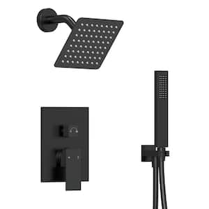 2-Spray Patterns Square Fixed Shower Head 6 in. with Wall Mount Dual Shower Heads in Matte Black