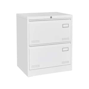 23.62 in. W x 17.71 in. D x 28.5 in. H White Metal Linen Cabinet Filing Cabinet with Sliding Bar