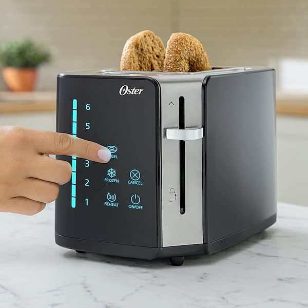 Oster 2 Slice Black Toaster with Extra-Wide Slots in Brushed Stainless Steel