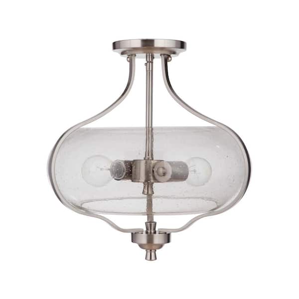 CRAFTMADE Serene 15.25 in. 2-Light Brushed Polished Nickel Convertible Semi-Flush Mount w/ Seeded Glass Shade & No Bulbs Included