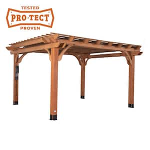 Beaumont 14 ft. x 12 ft. Light Brown Traditional Outdoor All Cedar Wood Patio Pergola Shade Structure with Electric