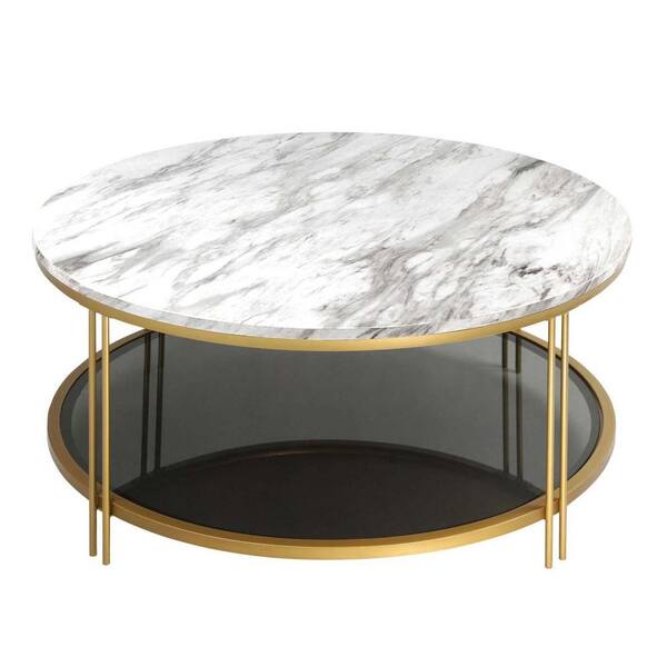 Lnc 36 In Gold Black Medium Round Wood Coffee Table With Storage Shelf Mbz6n2hd10005p7 The Home Depot