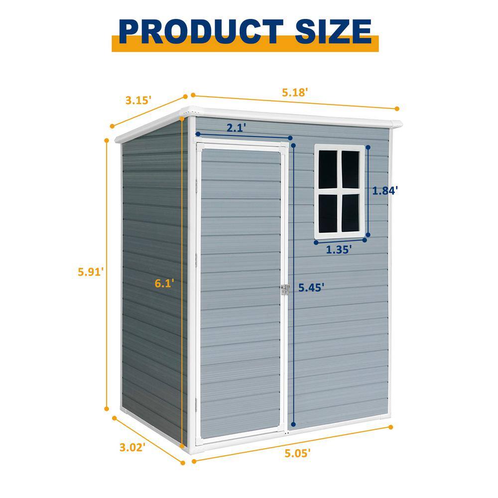 Gray Resin 5' x 3' Outdoor Storage Shed with Windows