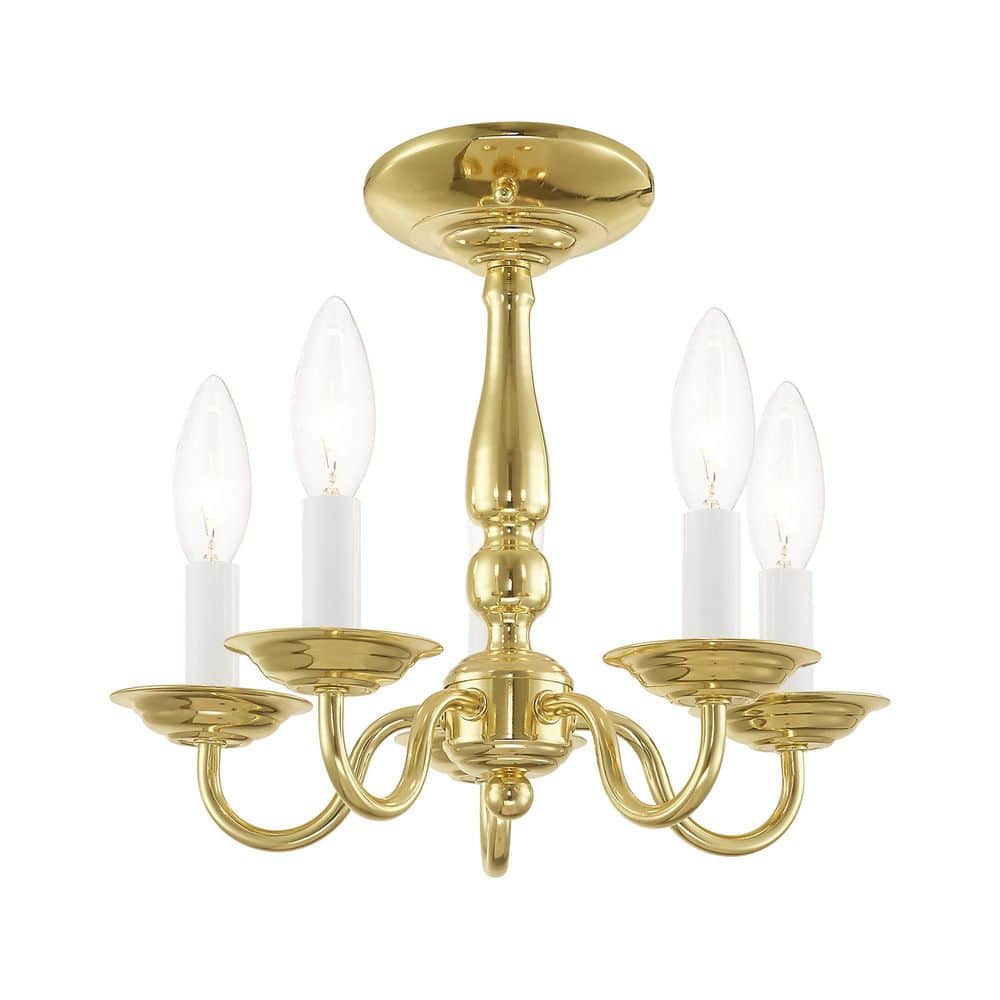 Elegant Williamsburgh Polished Brass Mini Chandelier with 5 Candelabra Lights