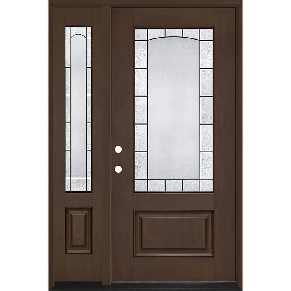 Regency 51 in. x 80 in. 3/4L Empire Decorative Glass RHIS Hickory Mahogany Fiberglass Prehung Front Door w/12in-SL4-9/16 price history on PriceWatchPro