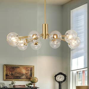 Aiden 12-Light Brass Gold Contemporary Dimmable Sputnik Glass Globe Chandelier with Clear Glass Globe Bubble