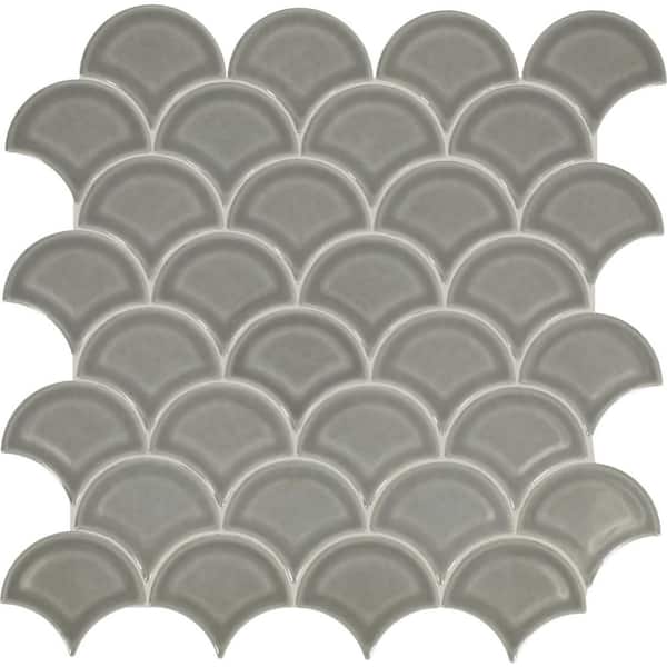 Revalia Remix Sublime Gray 13 in. x 13 in. Glossy Ceramic Fan Mosaic Wall Tile (10.2 sq. ft. /case)
