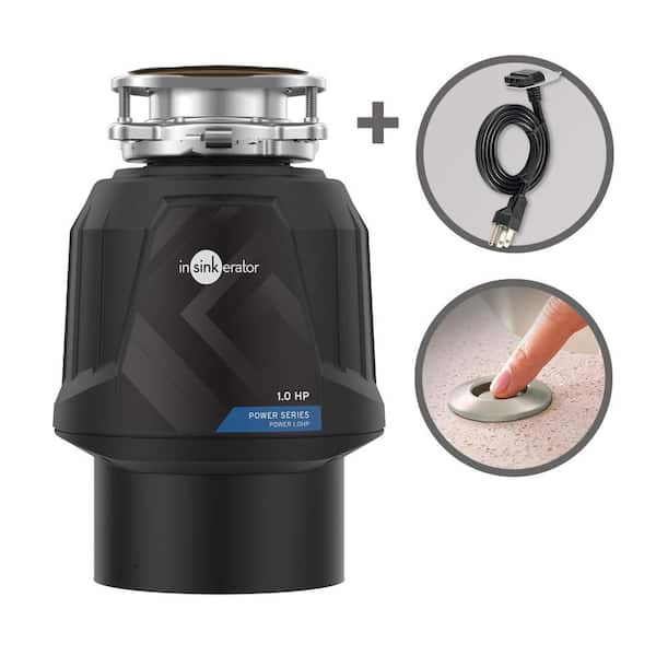 InSinkErator Power 1HP, 1 HP Continuous Feed Garbage Disposal with EZ Connect Power Cord and Dual Outlet Switch in Satin Nickel