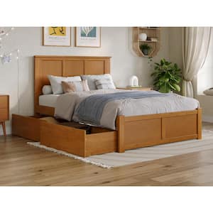 Madison Light Toffee Natural Bronze Solid Wood Frame Full Platform Bed with Footboard and Storage Drawers