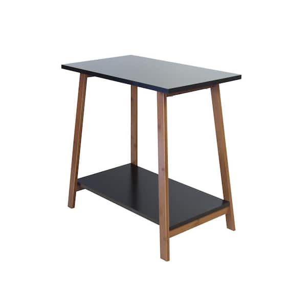 Unbranded 22 in. Black Solid Bamboo Frame Recliner End Table with 2-Tiers