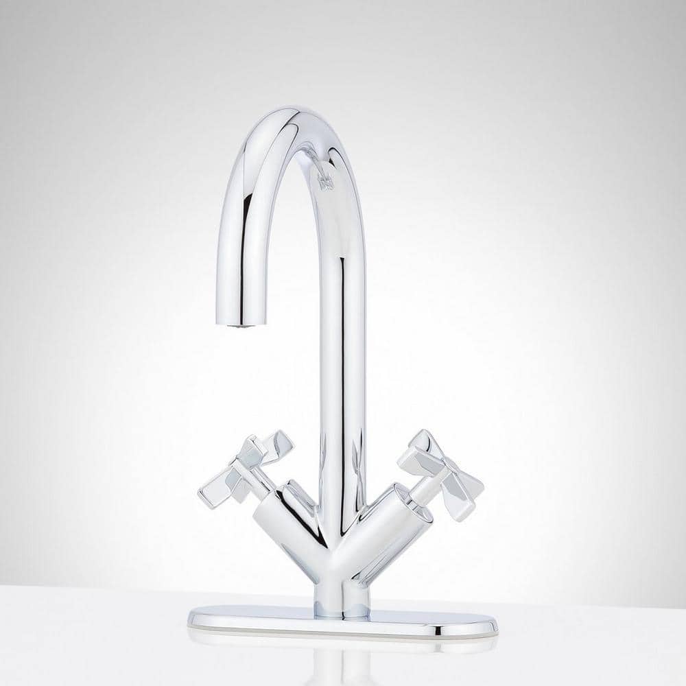 Chrome High Arc Gooseneck Bathroom Faucet with Cross Handles