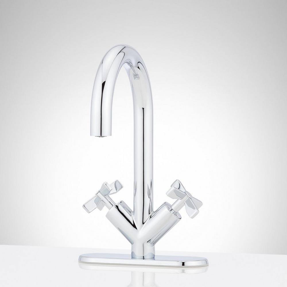 Chrome High Arc Gooseneck Bathroom Faucet with Cross Handles