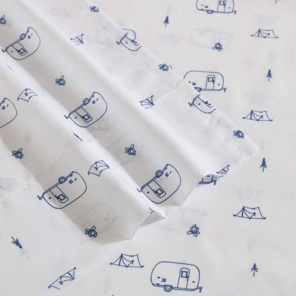 Twin Blue and White Polyester Microfiber Bedding Set