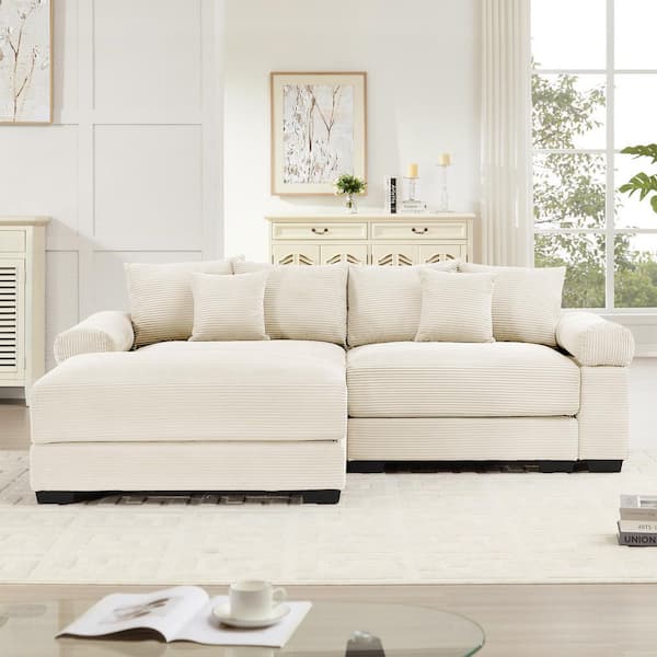 GTMAJT 92 in. Straight Arm 18-Piece Corduroy Modular Sectional Sofa with Ottoman & Ergonomic Design in Creamy Beige
