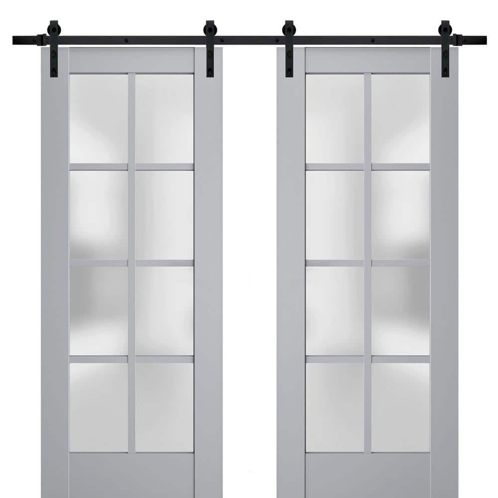 18 in. x 80 in. 2 Panel Frosted Glass Matte Grey Solid Wood Sliding Barn Door with Hardware Kit price history on PriceWatchPro