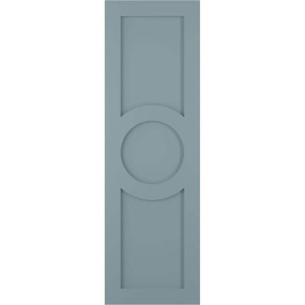Ekena Millwork True Fit 12 in. x 39 in. PVC Center Circle Arts and Crafts Fixed Mount Flat Panel Shutters Pair in Peaceful Blue