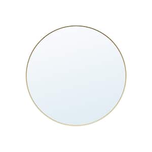 32 in. W Round Framed Wall Bathroom Vanity Mirror Decor Mirror in Brushed Gold