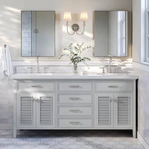 Kensington 73 in. W x 22 in. D x 36 in. H Freestanding Bath Vanity in Grey with Pure White Quartz Top