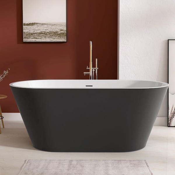 Zeafive Ane 67 in. x 29.5 in. Acrylic Free Standing Soaking Tub Flatbottom Freestanding Bathtub with Pop-Up Drain in Matte Grey