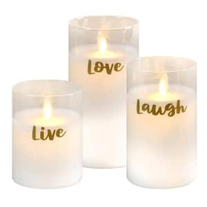 Moving Flame LED Glass Candles - Live Laugh Love (set of 3)