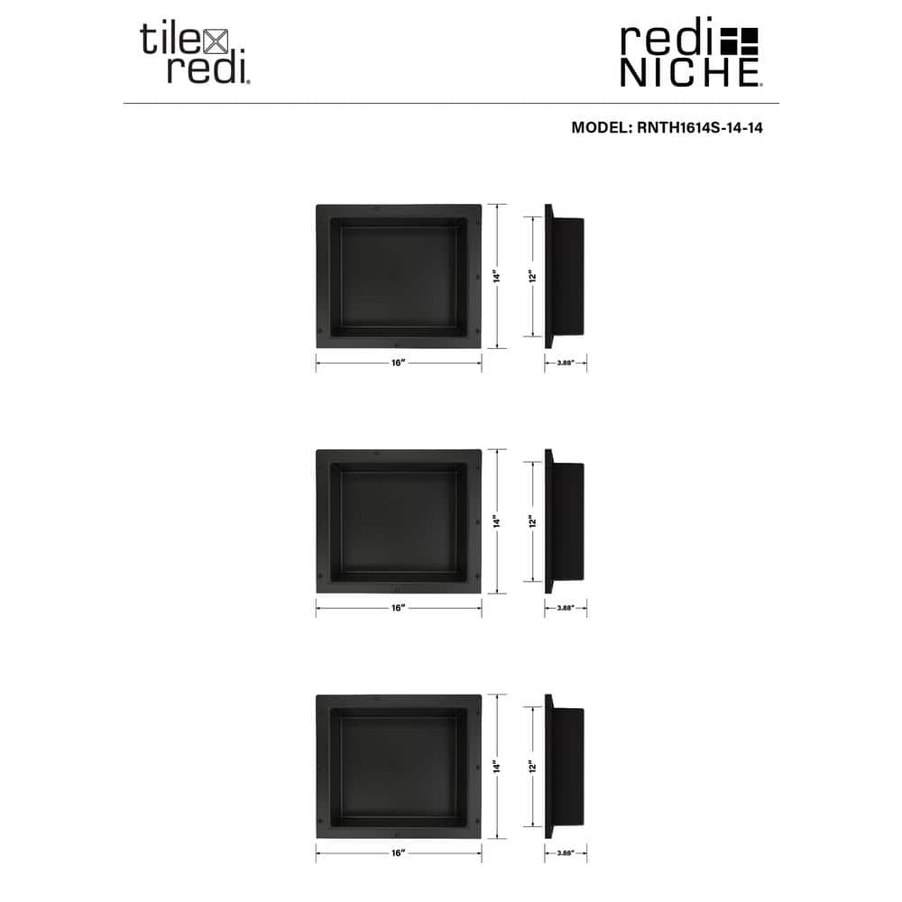 Black Triple Recessed Plastic Shower Shelf, 48-Inch Width