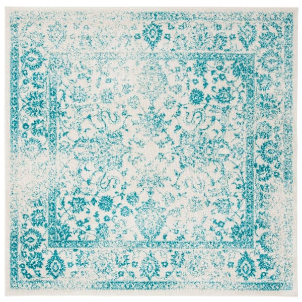 SAFAVIEH Adirondack Ivory/Teal 4 ft. x 4 ft. Border Distressed Square Area Rug