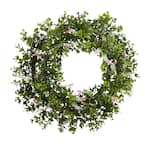 18” Mini Ivy & Floral Double Ring Wreath w/Twig Base