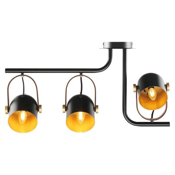BYBLIGHT Aichas 3-Lights Black and Gold Pendant Ceiling Lighting with Embellish Leather, Simple Dimmable E-26