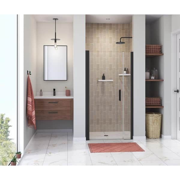 MAAX Manhattan 39 in. to 41 in. W in. x 68 in. H Pivot Shower Door with Clear Glass in Matte Black