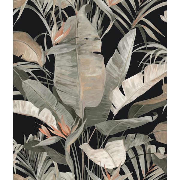 Grey Tropical Cabana Black Peel and Stick Wallpaper