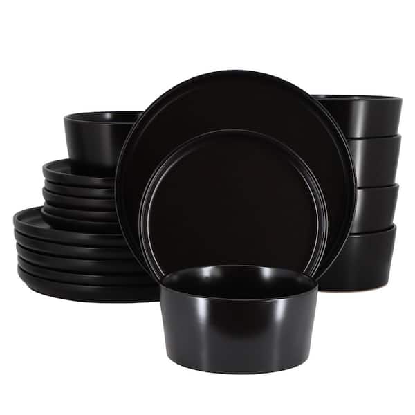 Elama Josh 18 Piece Stoneware Dinnerware Set in Matte Black