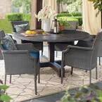 Grayson 7-Piece Ash Gray Wicker Outdoor Patio Dining Set with Standard Midnight Navy Blue Cushions