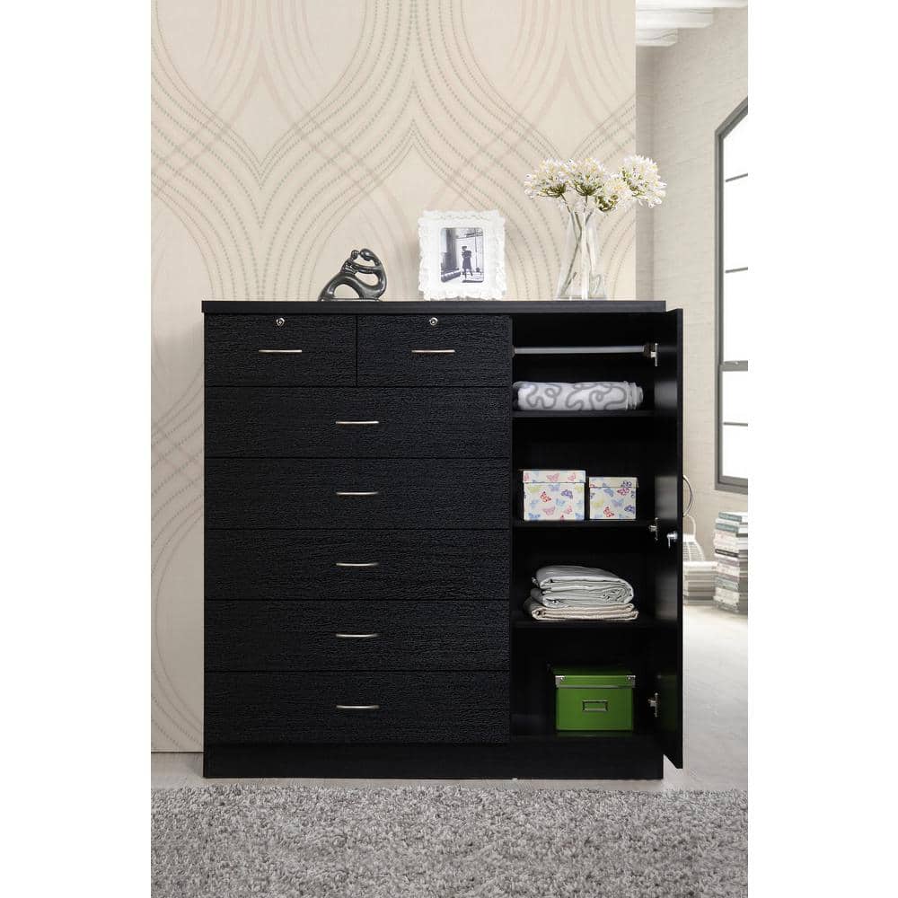 Freestanding Black Vertical Storage Chest with Lock and Rollers