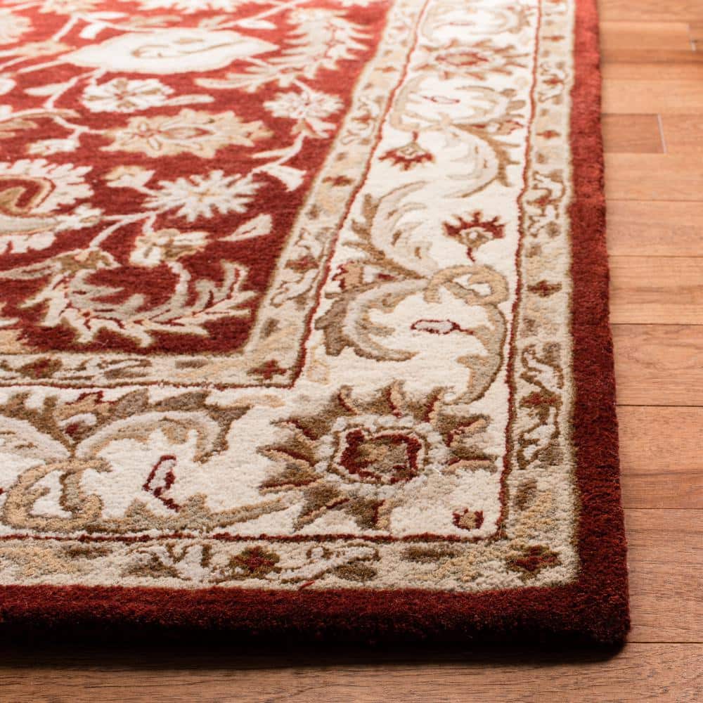 Ivory and Red Hand-Tufted Wool Area Rug, 8' x 10'