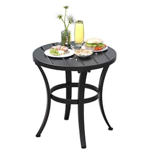 20 in. Black Round Metal Indoor Outdoor Side Table Adjustable Foot Pads Weather Resistant Patio Table Poolside