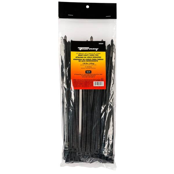 Forney Cable Ties 12 in. Black (UV Protected) Heavy-Duty (100-Pack)