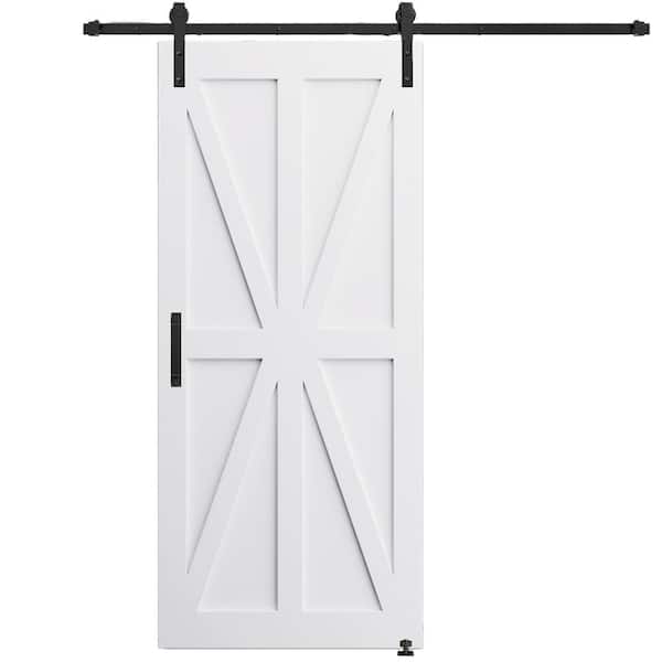 WEGATE 32 in. x 80 in. Star Style White Primed Interior Sliding Barn Door with Hardware Kit, MDF, Barn Door Slab