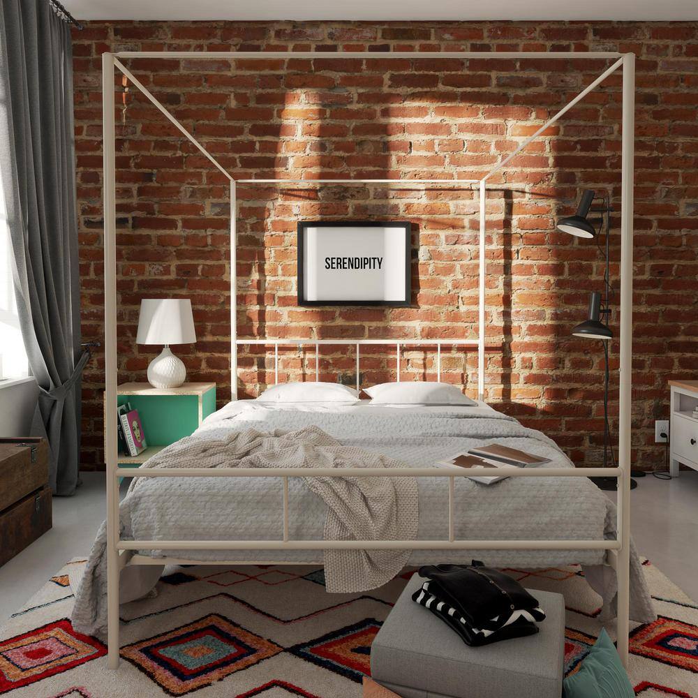 Marion Queen White Metal Canopy Platform Bed with Headboard