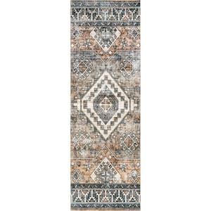 Bowie Machine Washable Tribal Pattern Rust 3 ft. x 10 ft. Runner Rug