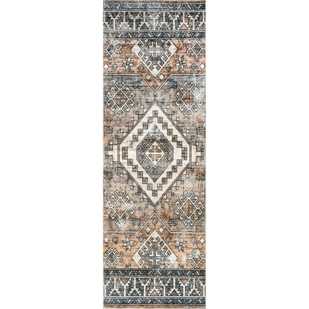 nuLOOM Bowie Machine Washable Tribal Pattern Rust 3 ft. x 12 ft