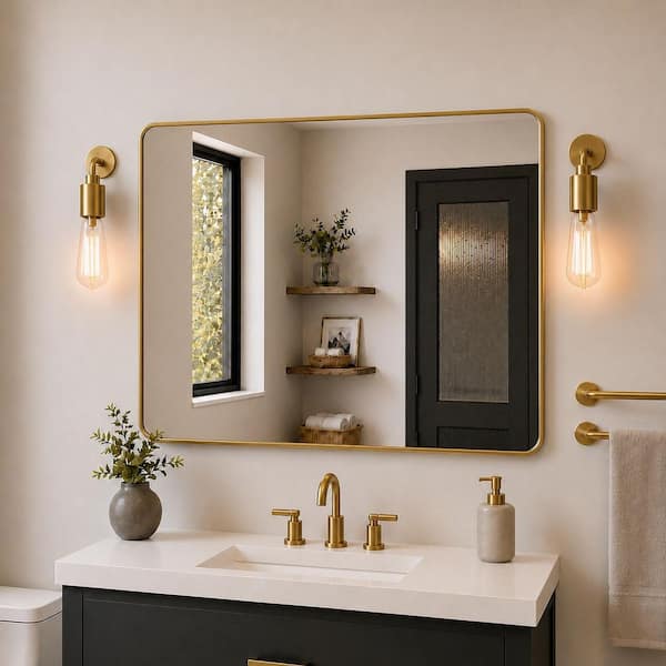 48 in. W x 36 in. H Rectangular Framed Wall Bathroom Vanity Mirror in Gold