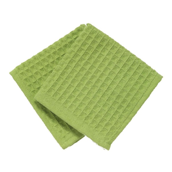 RITZ 12 in. x 12 in. Large Waffle Microfiber Dish Cloth in Green (2-Pack)