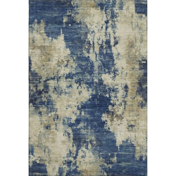 Mayfield Premium Machine Washable Abstract AMF2066 Navy 8 ft. x 10 ft. Area Rug