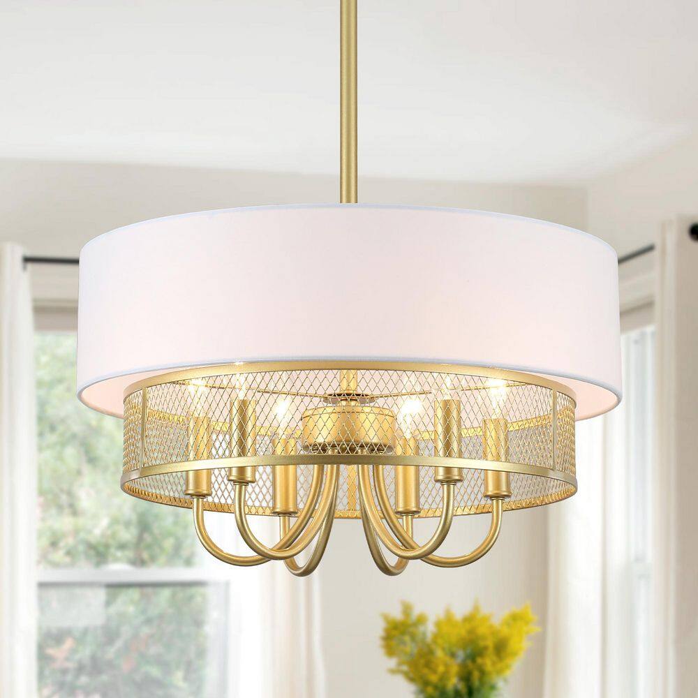 ZJVAIVE 18.11 in. 6-Light Golden Pendant Design Drum Chandelier