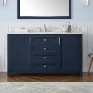 Sandon 60 in. W x 22 in. D x 34.5 in. H Single Sink Bath Vanity in Midnight Blue with Carrara Marble Top