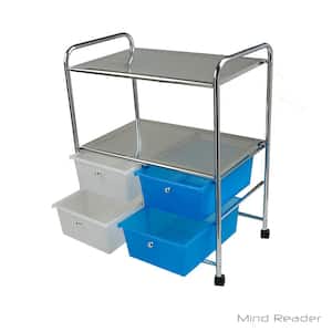 Double Shelf Metal 4-Wheeled Storage Drawer Cart with 4-Drawers in Silver