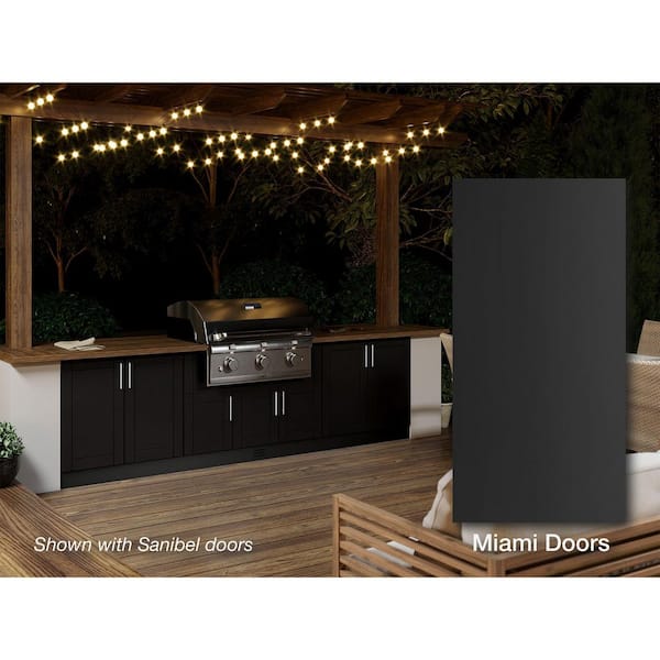 Miami Pitch Black 20-Piece 121.25 in. x 34.5 in. x 28.5 in. Outdoor Kitchen Cabinet Island Set