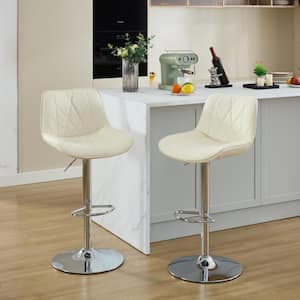 Yeji 32.5 in. Cream Metal Base Adjustable Seat Height Swivel Bar & Counter Stool with Backrest, PU Leather, Set of 2