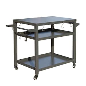 3 Solid Shelf Outdoor Grill Cart Table with Galvanized Steel Tabletop