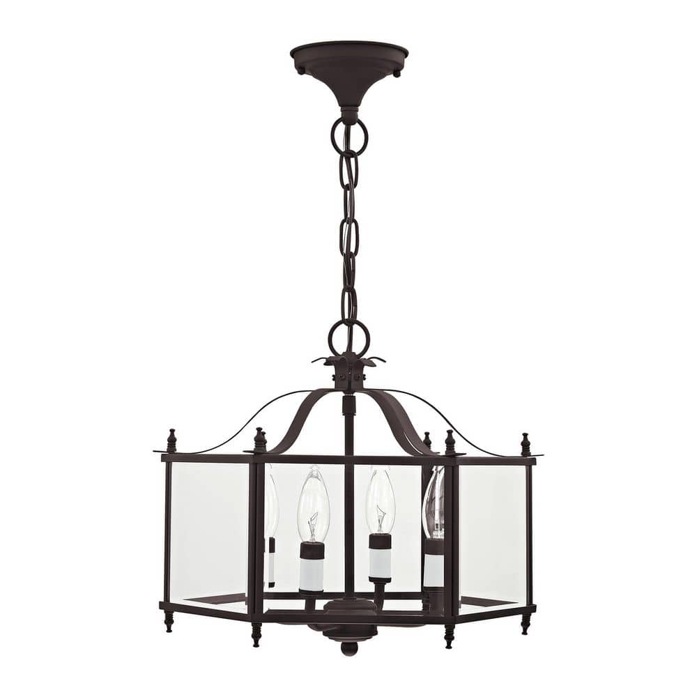 Bronze 4-Light Pendant with Clear Beveled Glass Shade